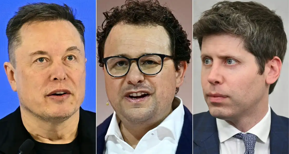 (من اليسار إلى اليمين) إيلون ماسك مؤسس «تسلا» ، وداريو أمودي، الرئيس التنفيذي لـ«أنثروبيك»، وسام ألتمان، الرئيس التنفيذي لـ«أوبن إيه آي»