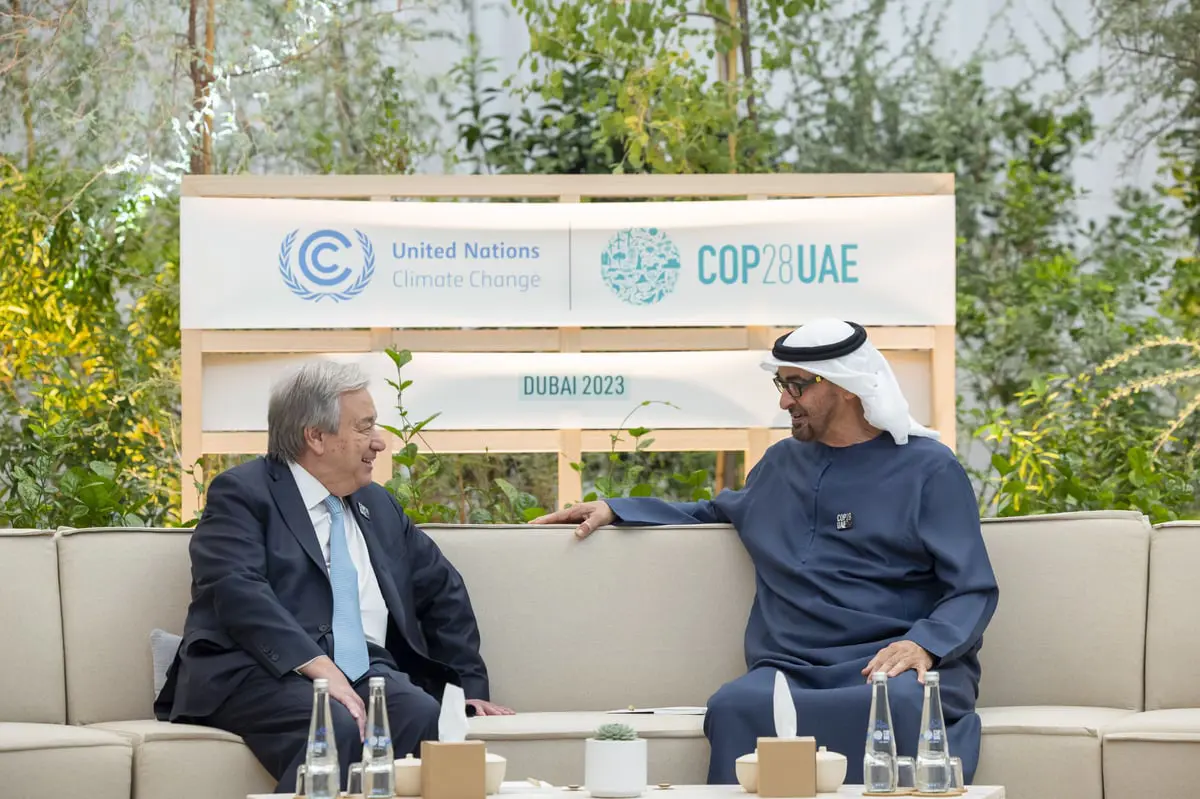 محمد بن زايد يبحث مع أمين عام الأمم المتحدة أجندة COP28