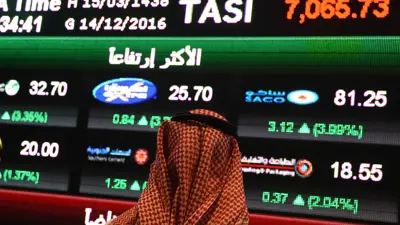 يتابع شاشات سوق الأسهم السعودية (تداول) في العاصمة الرياض يوم 14 ديسمبر 2016.