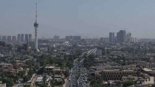 برج بغداد، أحد أبرز معالم المدينة، في بغداد، العراق، بتاريخ 19 مايو 2026.