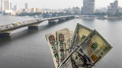 أوراق نقدية من عملتي الدولار الأميركي والجنيه المصري أمام نافذة تطل على نهر النيل في العاصمة القاهرة، 16 يناير 2023.