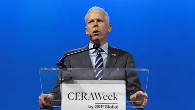 وزير الطاقة الأميركي كريس رايت يلقي كلمة خلال CERAWeek في هيوستن، تكساس- 10 مارس 2025.