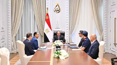 اجتماع الرئيس المصري عبدالفتاح السيسي مع الدكتور مصطفى مدبولي رئيس مجلس الوزراء، والدكتور شريف فاروق وزير التموين والتجارة الداخلية، وعلاء الدين فاروق وزير الزراعة واستصلاح الأراضي في 15 يوليو 2025