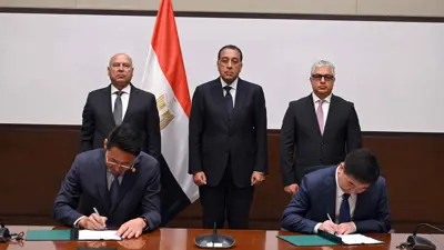 رئيس الوزراء المصري مصطفى مدبولي خلال توقيع الاتفاقية في العاصمة المصرية القاهرة يوم 13 أغسطس 2025.