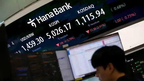مؤشر أسعار الأسهم المركب الكوري (KOSPI)، في غرفة التداول بأحد البنوك، في سيول، كوريا الجنوبية، 2 فبراير 2026