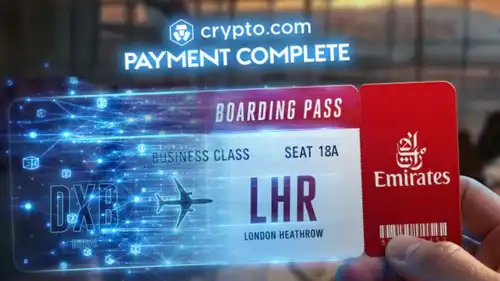 بطاقة صعود رقمية لشركة طيران الإمارات تشير إلى إطلاق خدمة «Crypto.com Pay™»