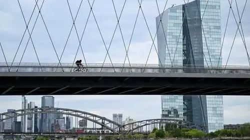 مقر البنك المركزي الأوروبي وأفق الحي المصرفي في فرانكفورت، ألمانيا، في 25 أغسطس 2026 