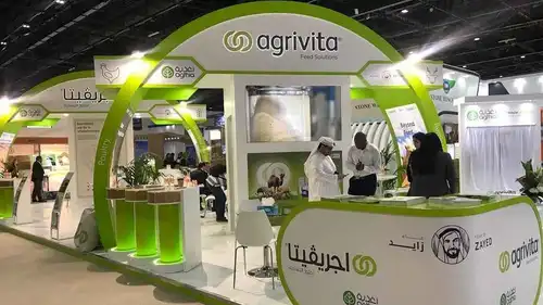 جناح مجموعة «أغذية» الإماراتية وعلامتها التجارية «أجريفيتا» في معرض أغراما دبي، في 6 مارس 2018.