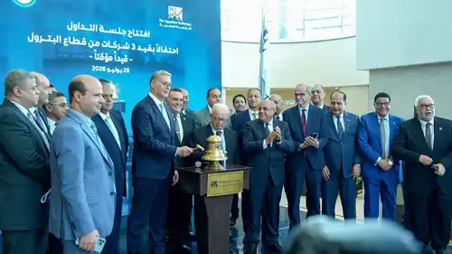 خلال الاحتفال بالقيد المؤقت لـ3 شركات في قطاع البترول بالبورصة المصرية ضمن برنامج الطروحات.