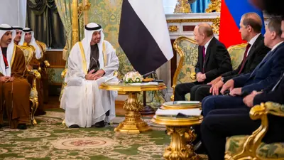 جانب من لقاء الرئيسين الإماراتي والروسي في موسكو، يوم 7 أغسطس 2025.