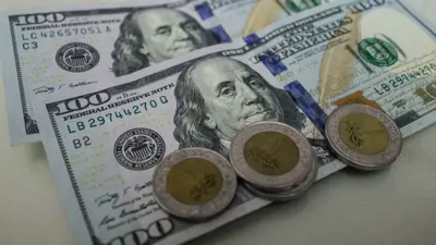 ورقتان نقديتان من فئة الدولار الأميركي وفوقهما عملات معدنية من الجنيه المصري، في صورة توضيحية ملتقطة يوم 21 يوليو 2016. 