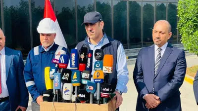 وزير الصناعة العراقي خالد بتال يتحدث خلال مؤتمر صحفي للإعلان عن التعاقد لإنشاء معمل إنتاج الحديد الإسفنجي في محافظة البصرة السبت 2 نوفمبر 2024