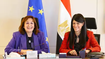 من لقاء وزيرة التخطيط والتنمية الاقتصادية والتعاون الدولي المصرية رانيا المشاط، والمفوضة الجديدة للاتحاد الأوروبي دوبرافكا سويتشا في القاهرة، مصر.