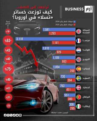 كيف توزعت خسائر عملاقة السيارات الكهربائية الأميركية «تسلا» في أوروبا؟