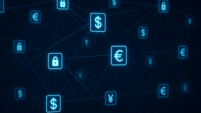 صورة رقمية لشبكة رقمية متوهجة، تعبر عن مفهوم الشفافية والأمان في المعاملات المالية العالمية عبر تقنية بلوكتشين