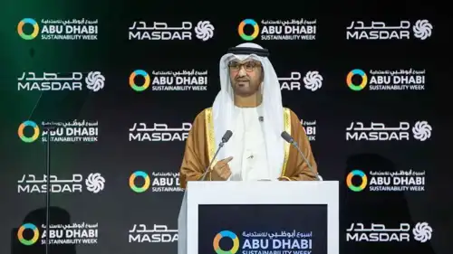 خلال الكلمة الافتتاحية لوزير الصناعة والتكنولوجيا المتقدمة، رئيس مجلس إدارة شركة أبوظبي لطاقة المستقبل "مصدر" سلطان أحمد الجابر في أسبوع أبوظبي للاستدامة يوم 13 يناير 2026.