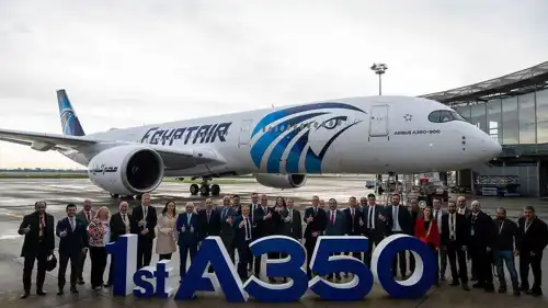 خلال وصول أول طائرة من طراز إيرباص A350-900 في مطار القاهرة الدولي، الاثنين 9 فبراير 2026