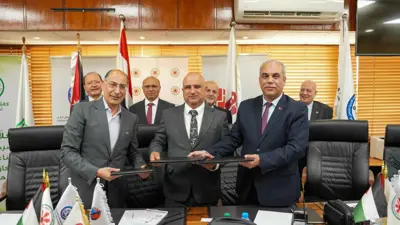 من توقيع الاتفاقية بين شركة الخطوط الوطنية الأردنية لتشغيل السفن وشركة المشروعات البترولية والاستشارات الفنية المصرية، في الأردن، يوم 3 يونيو 2025.
